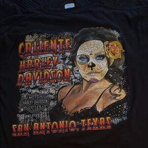 Harley-Davidson Caliente Black Tee with Colorful Graphic